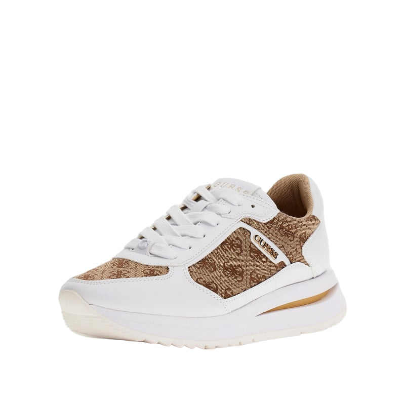 GUESS Women's Energy 4G Logo Faux Leather Running Shoes, Beige, Athletic Style