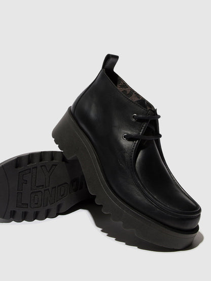 Fly London Women's Black Leather Lace-Up Dress Shoes