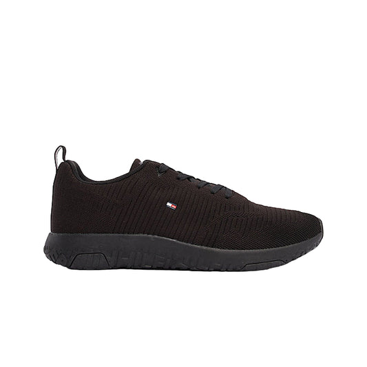 Tommy Hilfiger Men's Black Signature Knitted Trainers – Lightweight, Breathable, Eco-Conscious