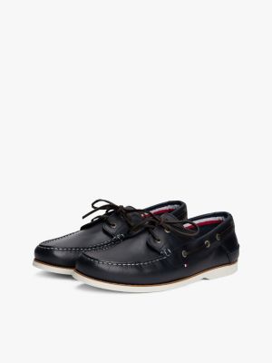 Tommy Hilfiger Men's Premium Leather Lace-Up Boat Shoes - Classic Nautical Style