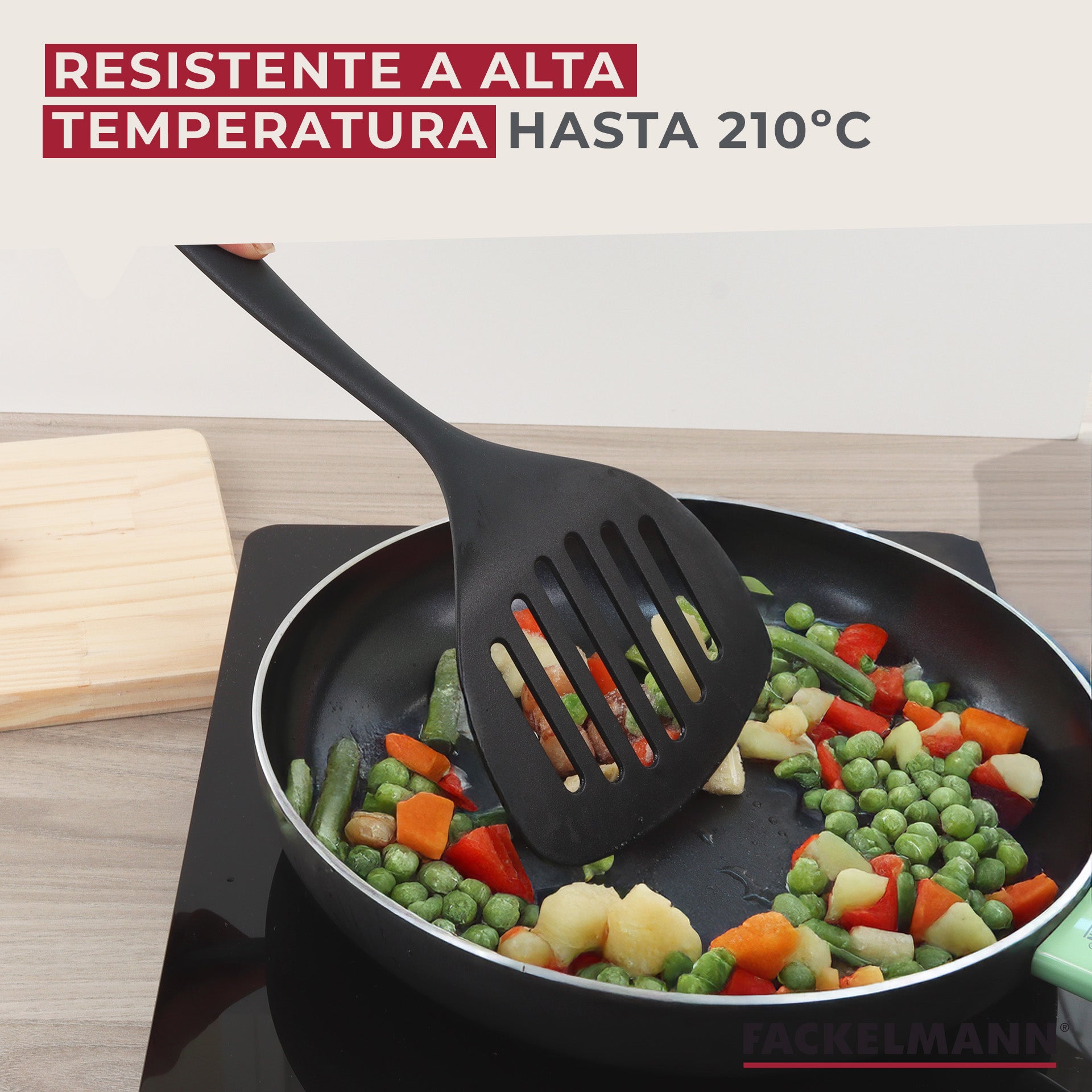 Fackelmann Fenix Slotted Spatula: 100% RPET Recycled Plastic, Heat Resistant 230°C, Non-Scratch, 31cm Black