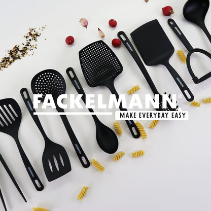 Fackelmann Fenix Slotted Spatula: 100% RPET Recycled Plastic, Heat Resistant 230°C, Non-Scratch, 31cm Black