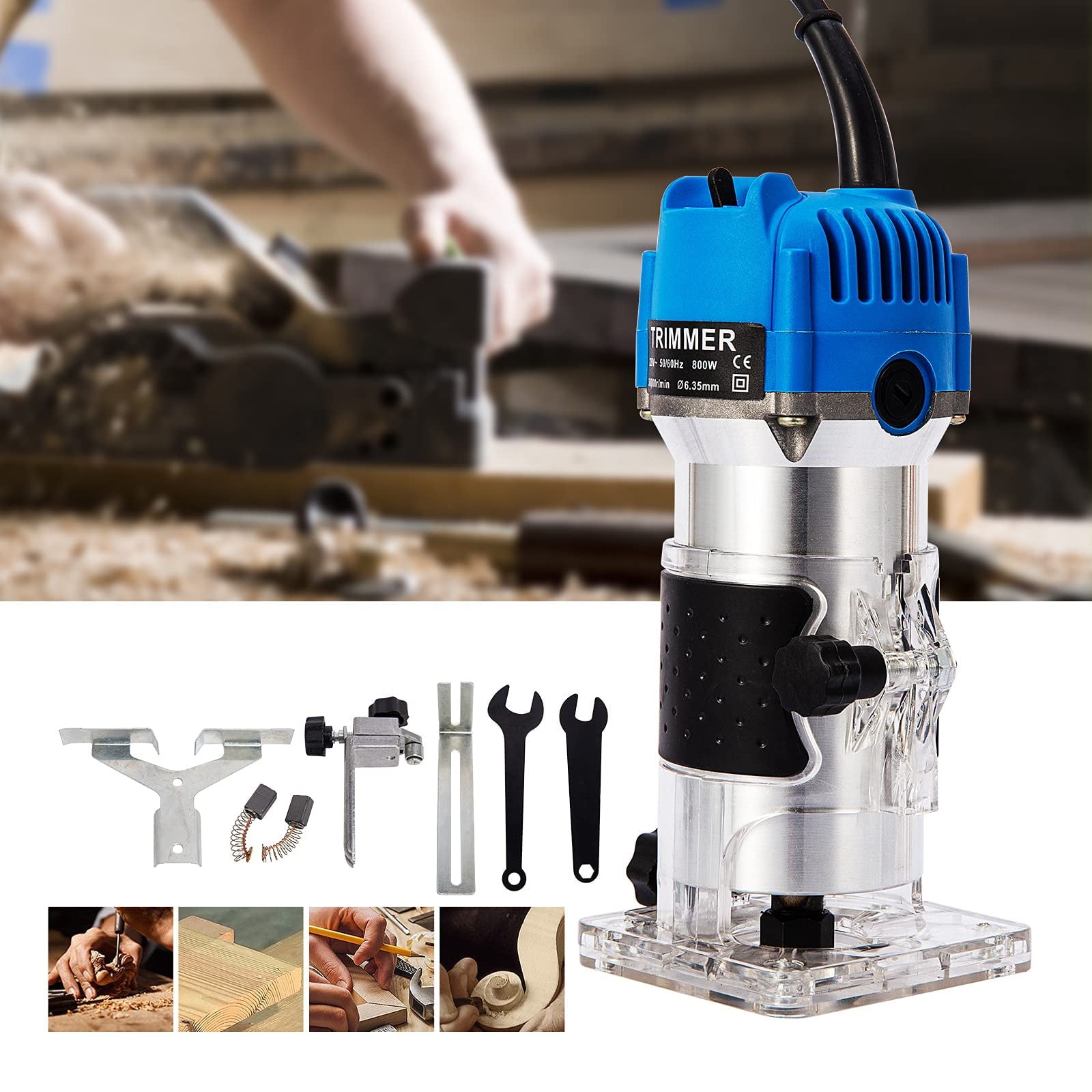 Faitaliicy Compact 800W Woodworking Trimmer Router Tool, 30000 RPM, 1/4-inch Collet