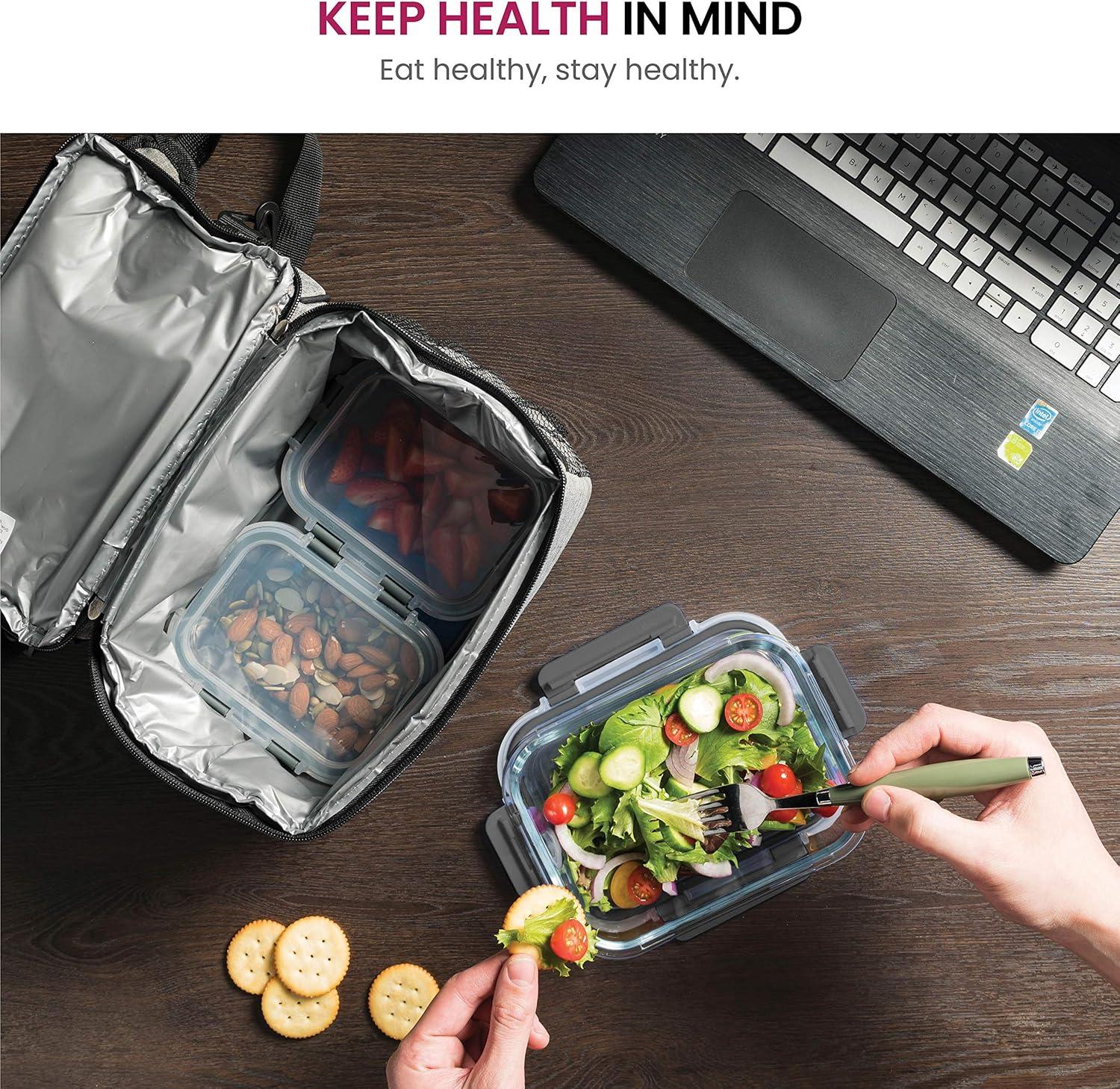 FineDine Insulated Lunch Bag with Glass Food Containers