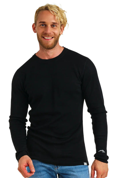 Premium Men's Merino Wool Long Sleeve Shirt – Black, 320G