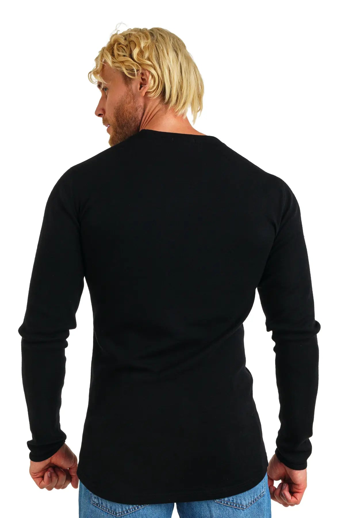 Premium Men's Merino Wool Long Sleeve Shirt – Black, 320G