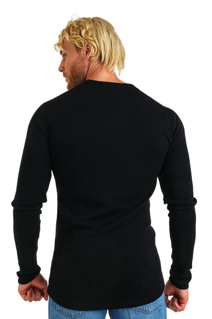 Premium Men's Merino Wool Long Sleeve Shirt – Black, 320G