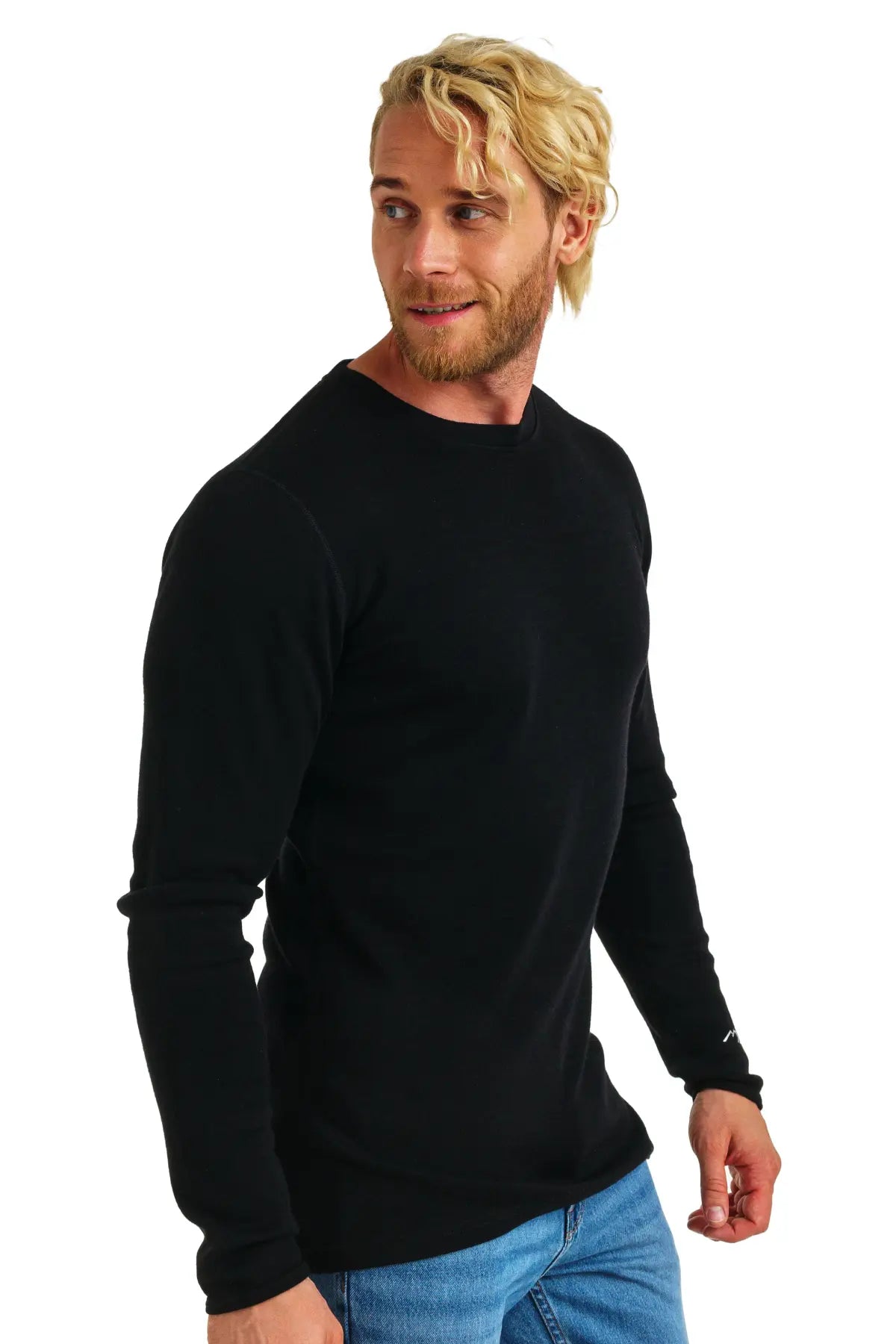 Premium Men's Merino Wool Long Sleeve Shirt – Black, 320G