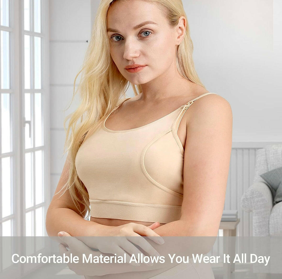 Momcozy Adjustable Nursing Bra for Breast Pumping Beige