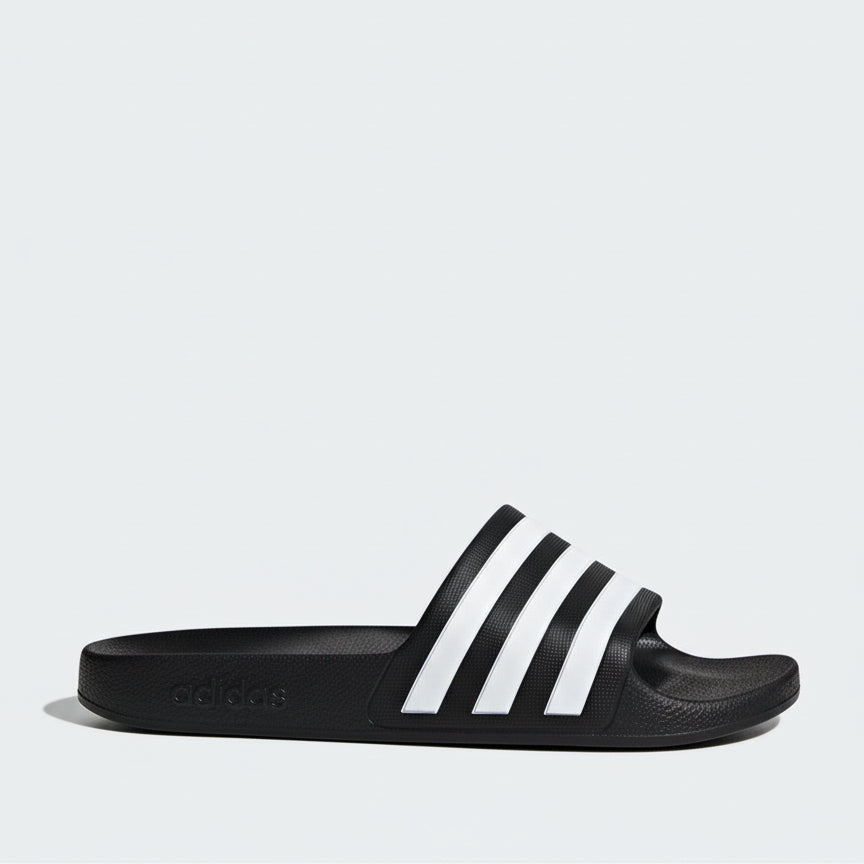 adidas Black Adilette Aqua Slides: Comfort Cushioning, Iconic 3-Stripes, Shower-Friendly Slip-Ons
