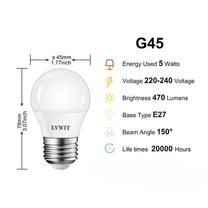 LVWIT G45 E27 LED Light Bulbs 4.5W 470lm 2700K