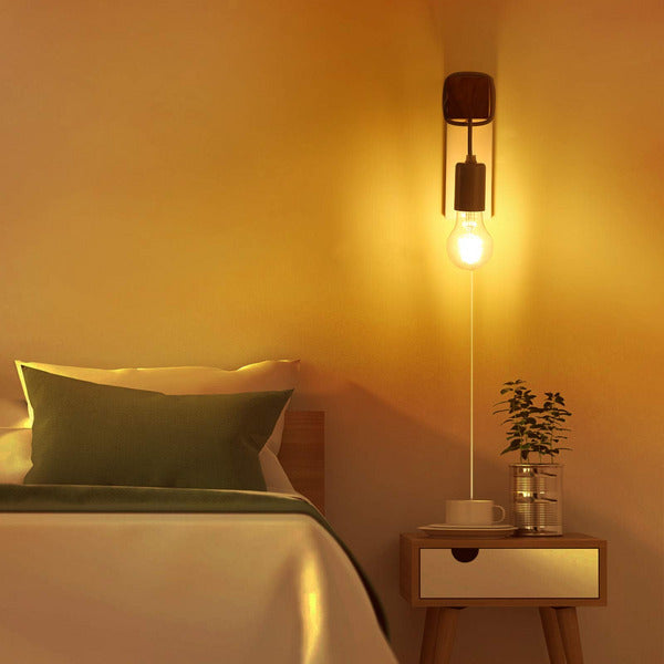 VANSINTEK Plug-In Industrial Wood Wall Light E27 LED Sconce with On/Off Switch
