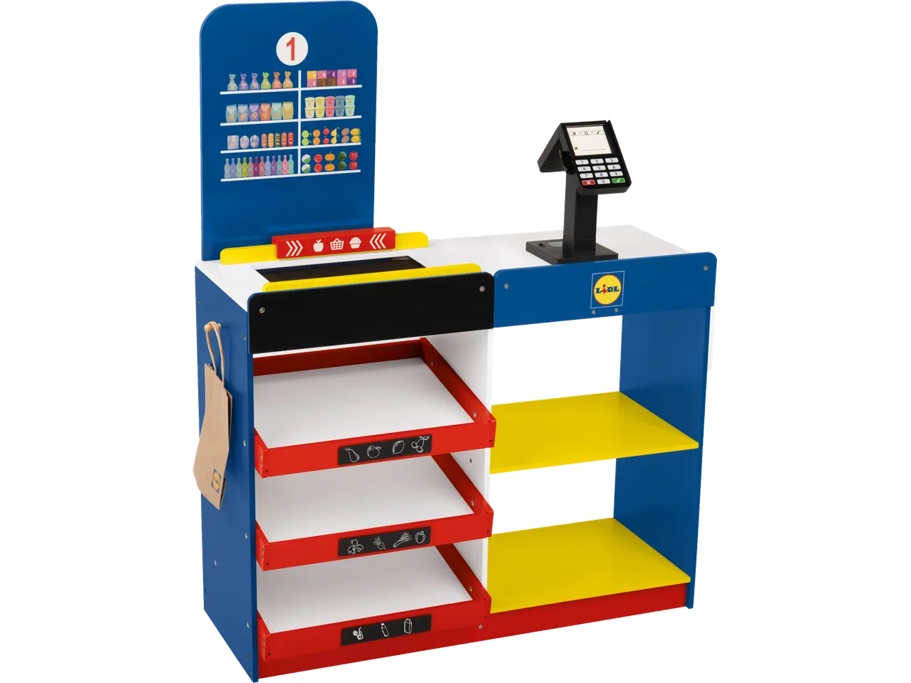 Playtive Deluxe Wooden Kids Supermarket Playset with Checkout, Groceries & Scanner