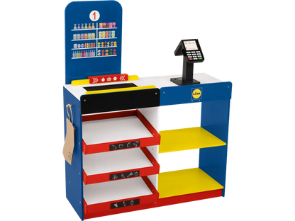 Playtive Deluxe Wooden Kids Supermarket Playset with Checkout, Groceries & Scanner