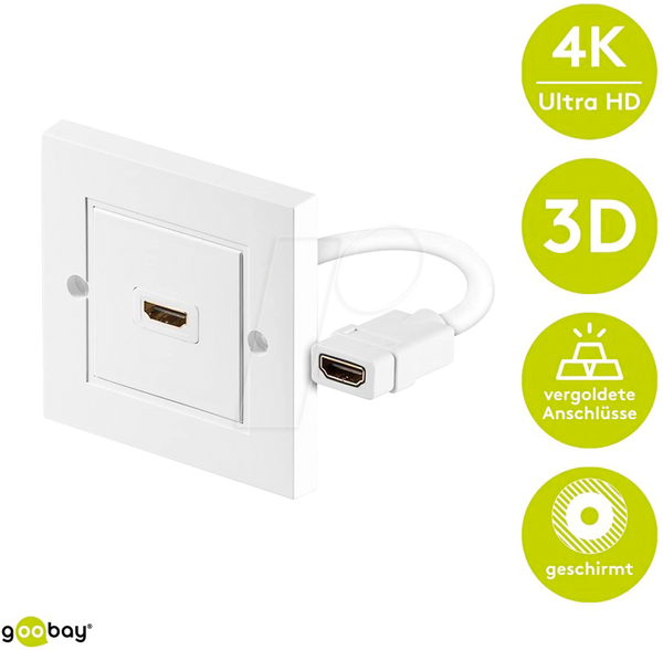GOOBAY HDMI Wall Socket, Gold-Plated Female-Female Connector, White