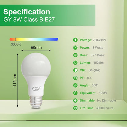 GY Ultra 8W E27 LED Bulb 1521 Lumens 3000K–6500K