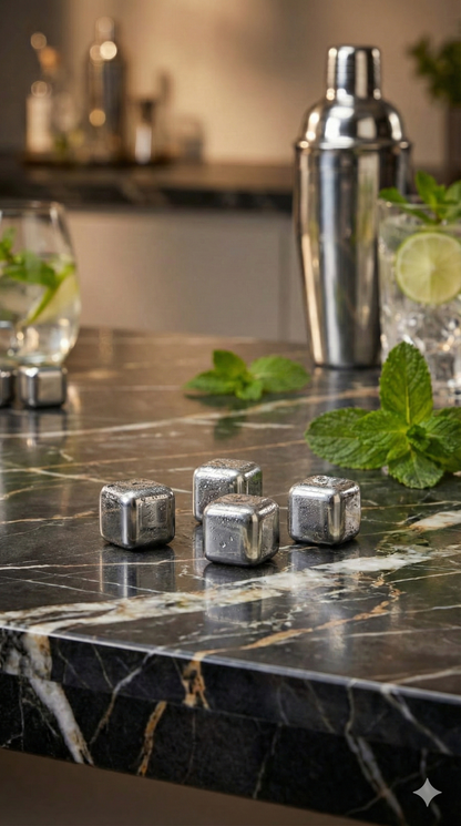Livarno Home Stainless Steel Reusable Ice Cubes 4-Piece