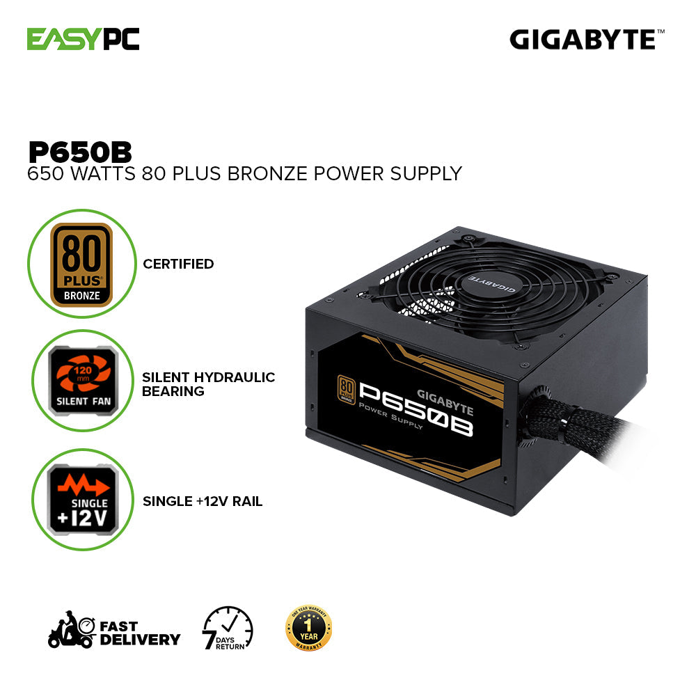 Gigabyte P650B 650W 80 Plus Bronze Silent HYB Power Supply