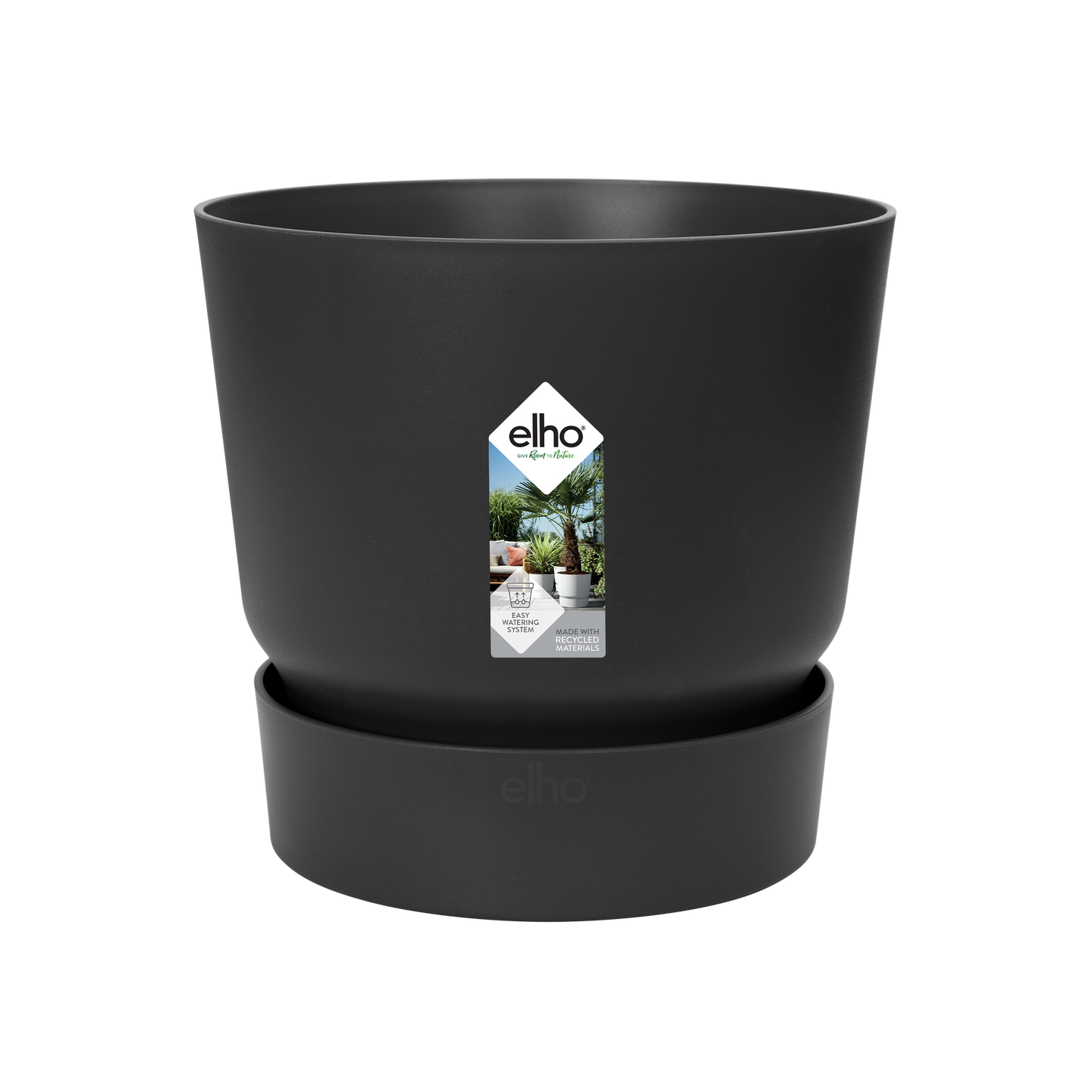Elho Greenville Round 18cm Living Black Recycled Plastic Self-Watering Planter Pot
