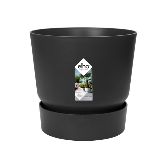 Elho Greenville Round 18cm Living Black Recycled Plastic Self-Watering Planter Pot