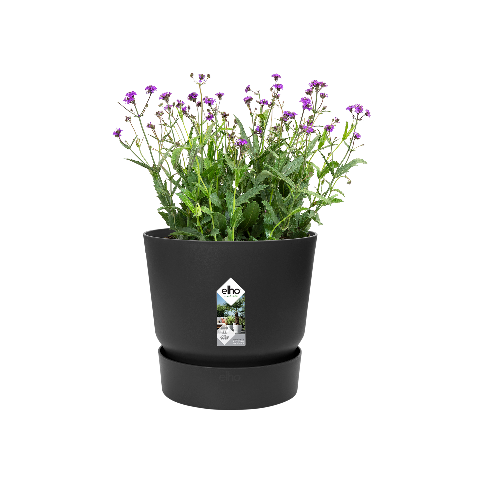 Elho Greenville Round 18cm Living Black Recycled Plastic Self-Watering Planter Pot