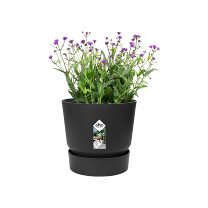 Elho Greenville Round 18cm Living Black Recycled Plastic Self-Watering Planter Pot