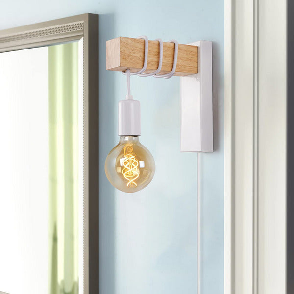 VANSINTEK Plug-In Industrial Wood Wall Light E27 LED Sconce with On/Off Switch