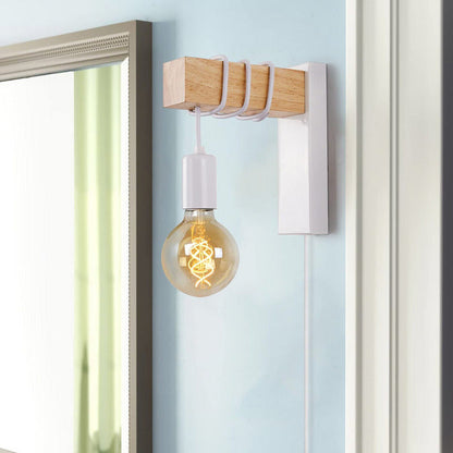 VANSINTEK Plug-In Industrial Wood Wall Light E27 LED Sconce with On/Off Switch