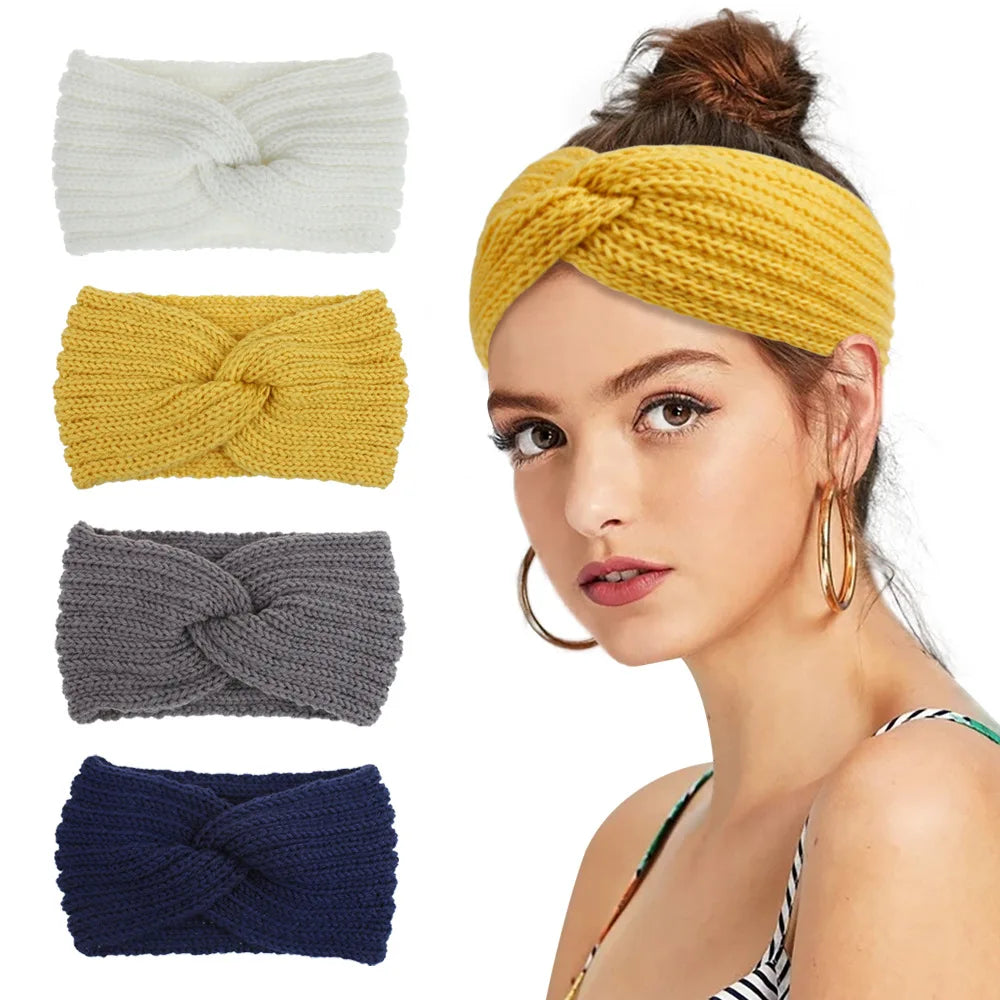 Cozy Wool Knot Cross Headband for Women Elastic Autumn
