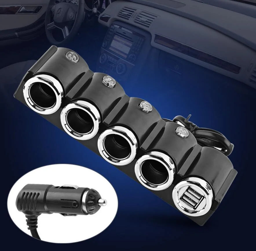 4-Port USB Car Charger with 12V Cigarette Lighter Splitter