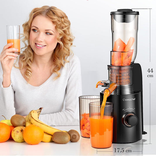 Amzchef MP-802C Slow Juicer: Quiet Masticating Cold Press, Optimal Nutrient Retention.
