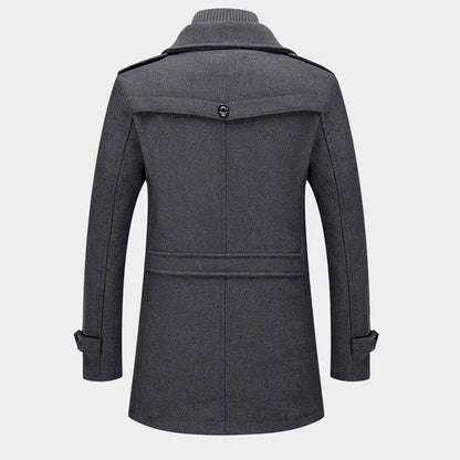 Men's Winter Wool-Blend Fleece Coat – Warm Long Collar Jacket Dark Grey