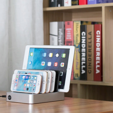 Desk Organizer with 6 USB Fast Charger Black & Silver