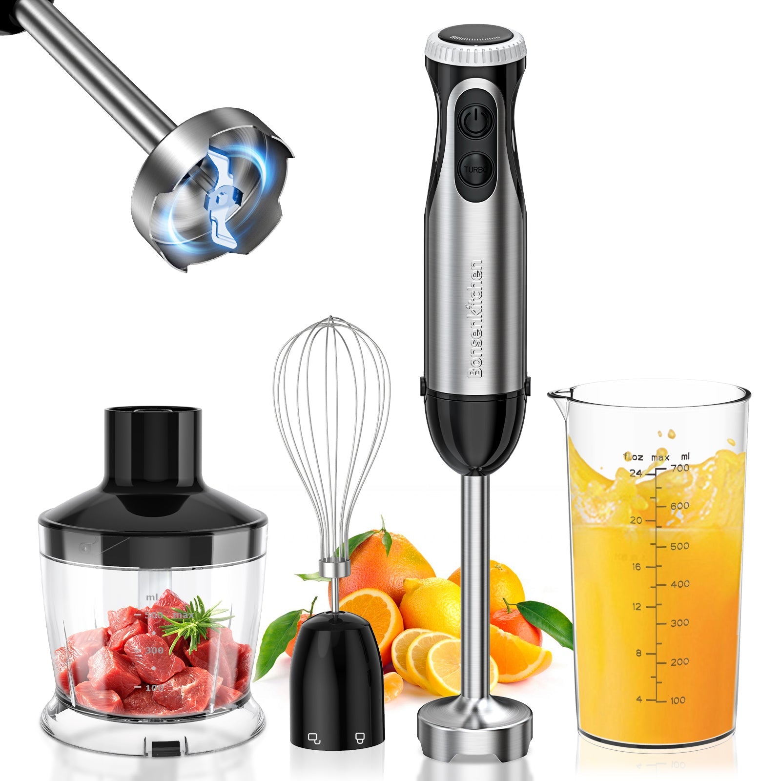 Bonsenkitchen Stainless Steel Immersion Hand Blender 20-Speed Turbo