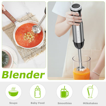 Bonsenkitchen Stainless Steel Immersion Hand Blender 20-Speed Turbo