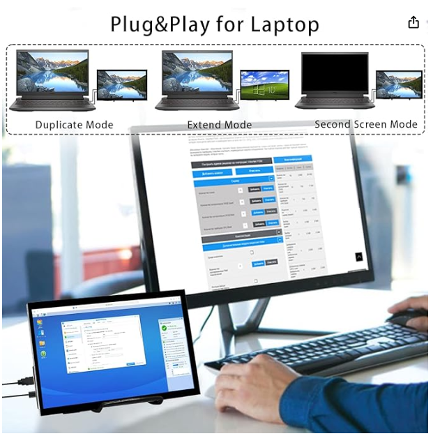 52Pi EP-0183 10.1 Inch IPS Portable Monitor 1024x600 60Hz HDMI USB-C for Raspberry Pi Windows PC