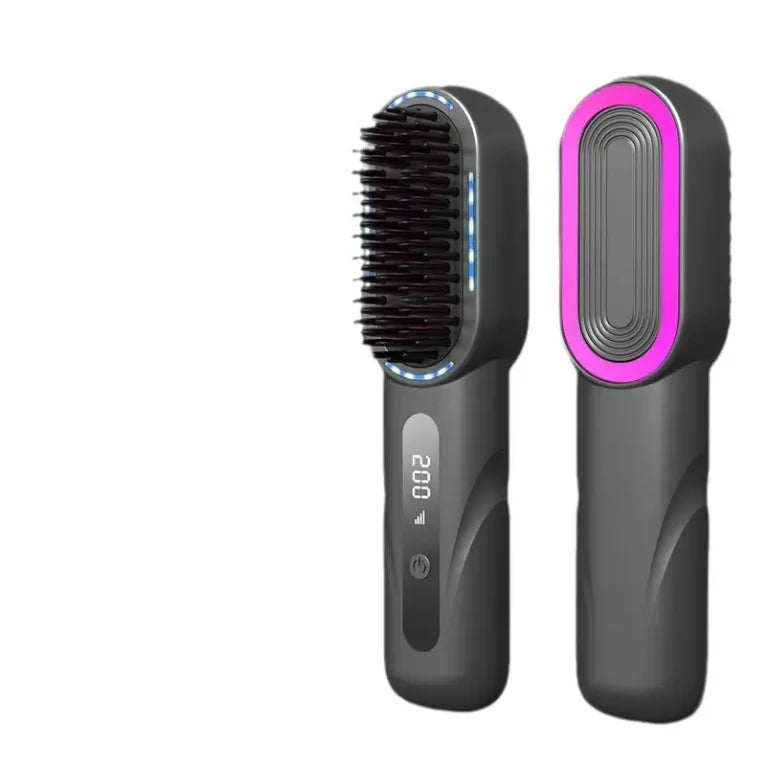 4-Speed Portable Cordless 3-in-1 Hair Straightening & Curling Brush