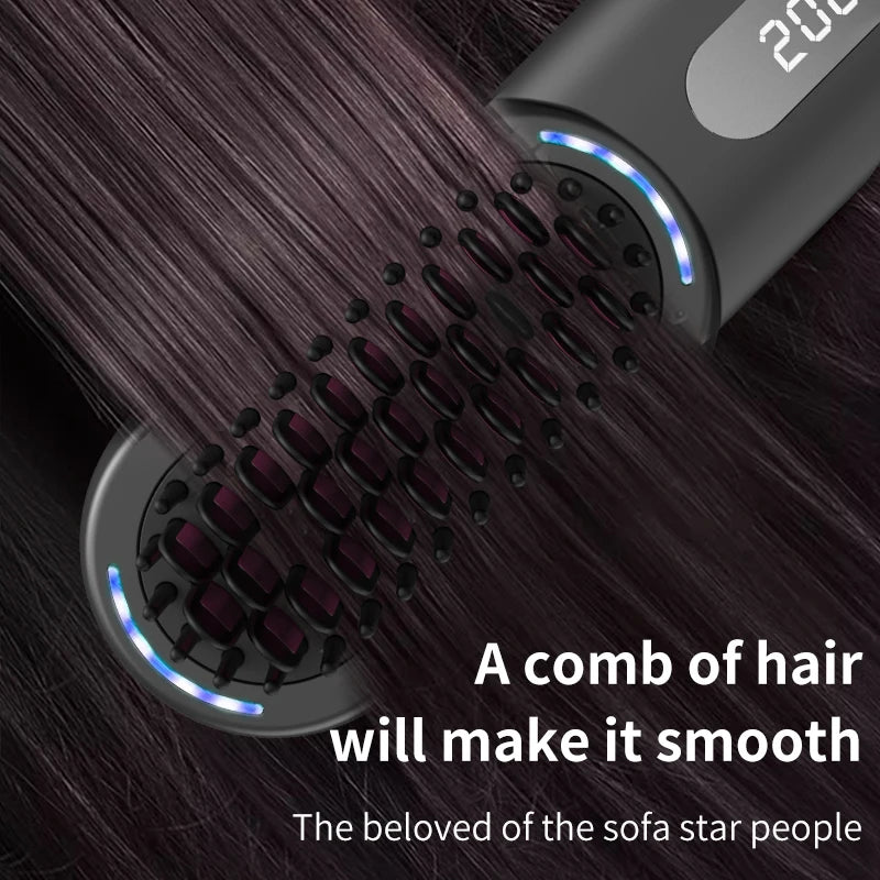 4-Speed Portable Cordless 3-in-1 Hair Straightening & Curling Brush