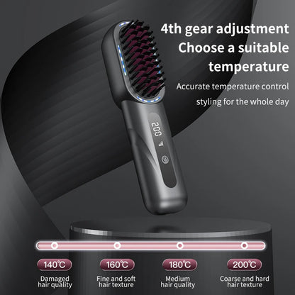 4-Speed Portable Cordless 3-in-1 Hair Straightening & Curling Brush