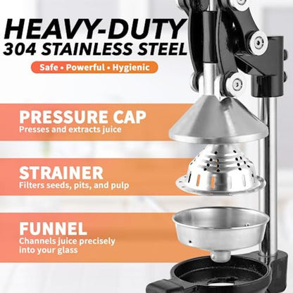 Heavy-Duty Cast Iron Manual Juice Press with Large Bowl