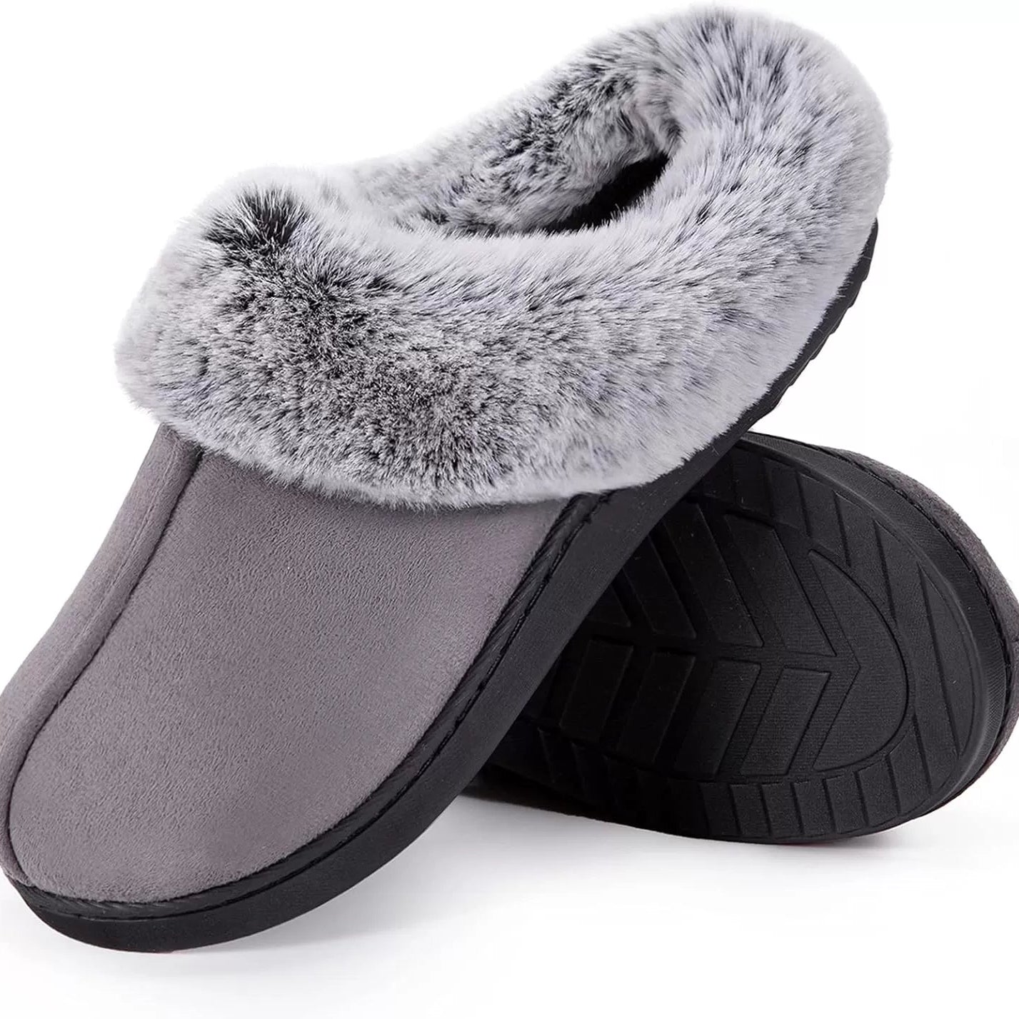HomeTop Women's Microsuede Faux Fur Memory Foam Slippers.