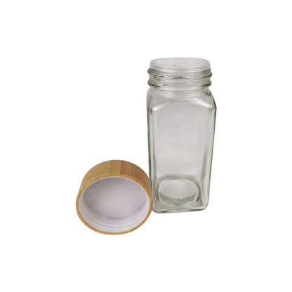 24-Piece Square Glass Spice Jar Set with Bamboo Lids
