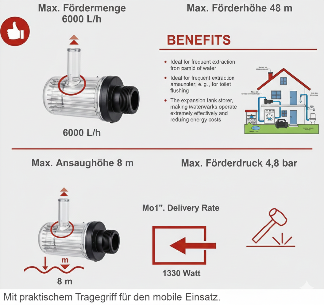 Scheppach HWW1400 Domestic Water Works Pump with 24L Pressure Tank
