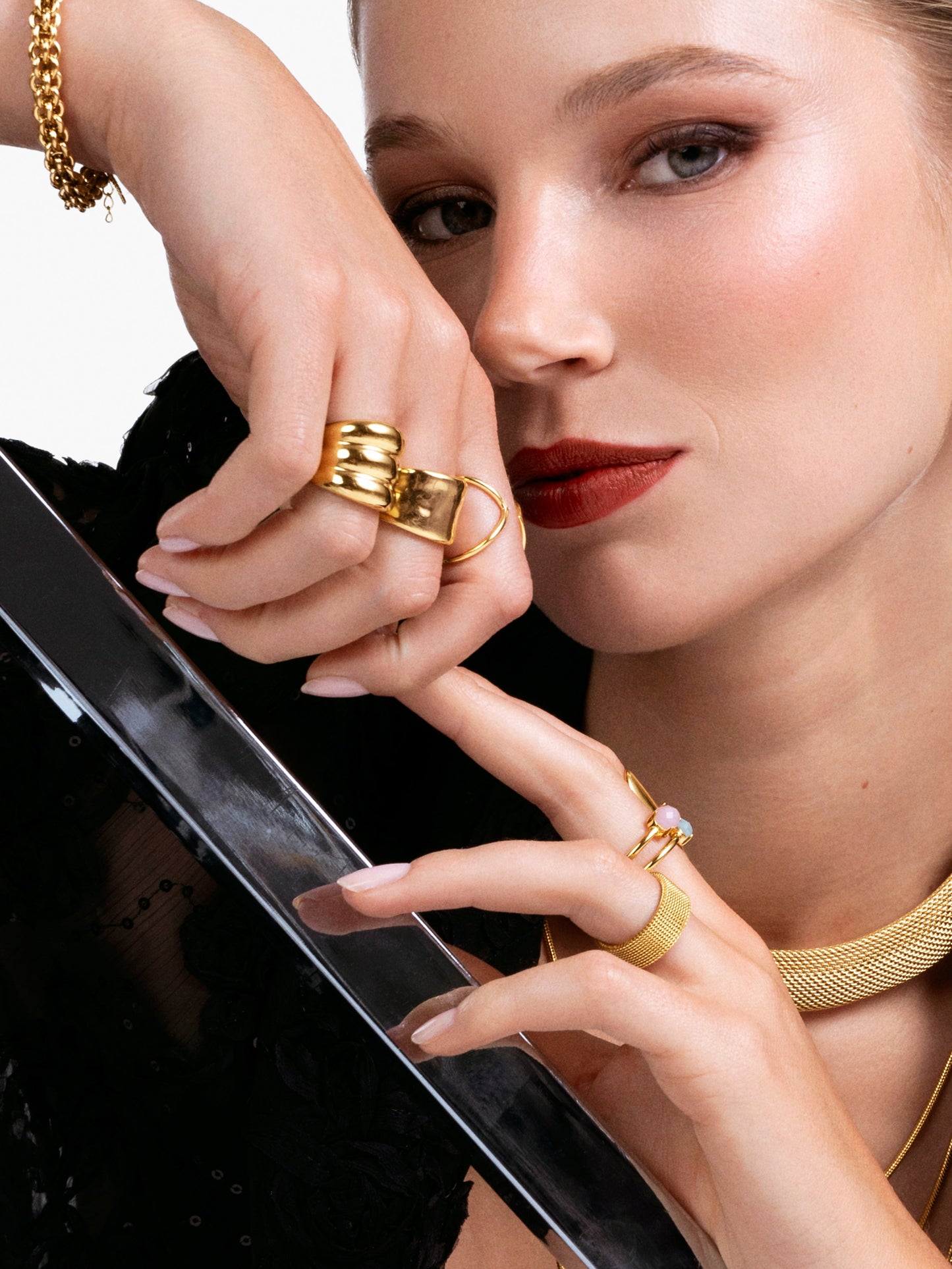 Gold-Plated Mesh Stainless Steel Maxi Ring for Bold Style