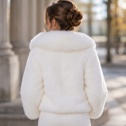 Women's Elegant White Faux Fur Wrap Jacket