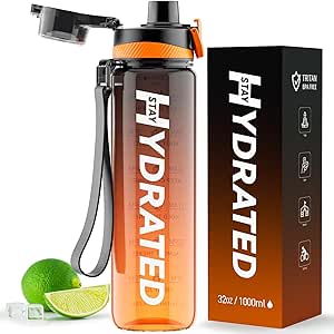 Night Orange 32oz Motivational Water Bottle with Time Marker