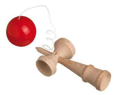 Classic Japanese Wooden Kendama Skill Toy - Red Ball, Natural Wood Handle