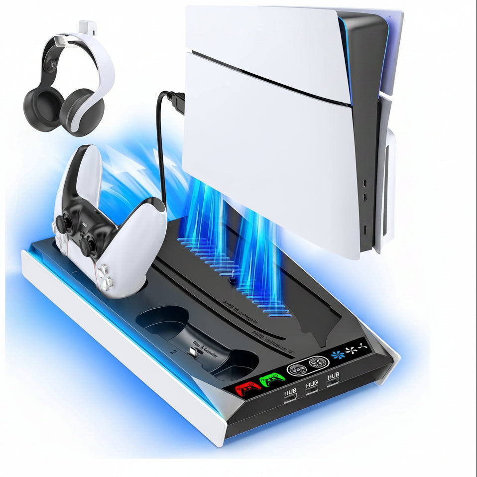 Kytok PS5 Slim Stand Cooling Station with Controller Charger & RGB Lighting Black