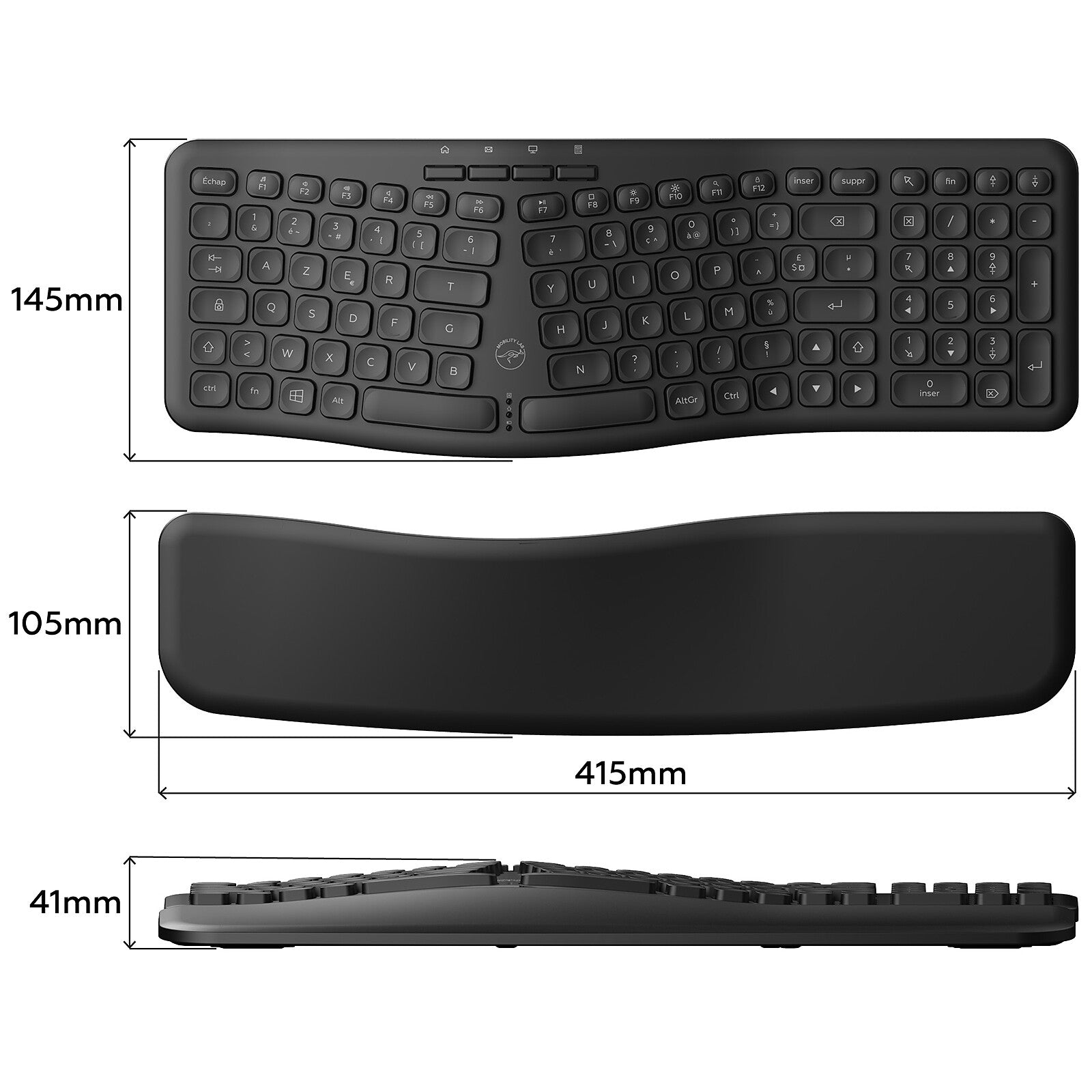 Mobility Lab Ergonomic Wireless Keyboard, Concave Keys, Magnetic Palm Rest