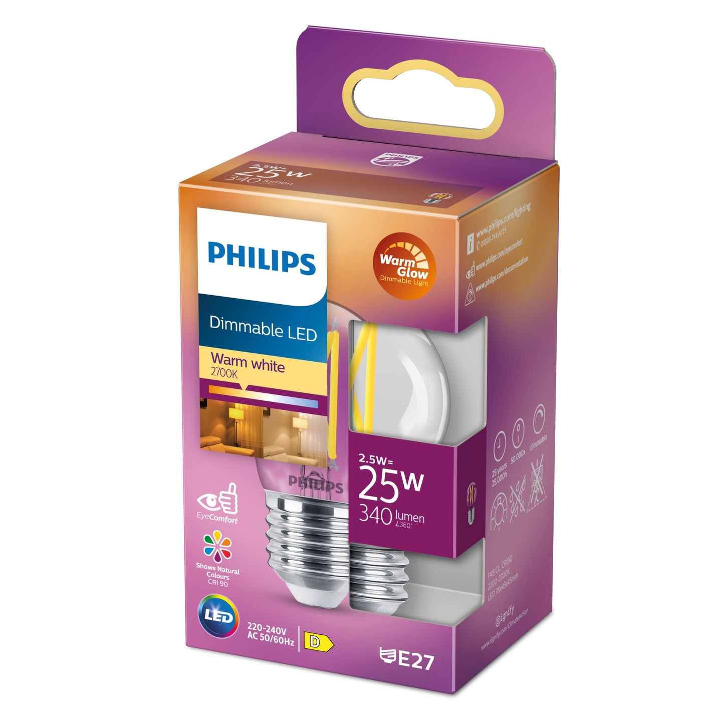 Philips 929003012101 Filament LED Bulb P45 E27 2.5W Clear
